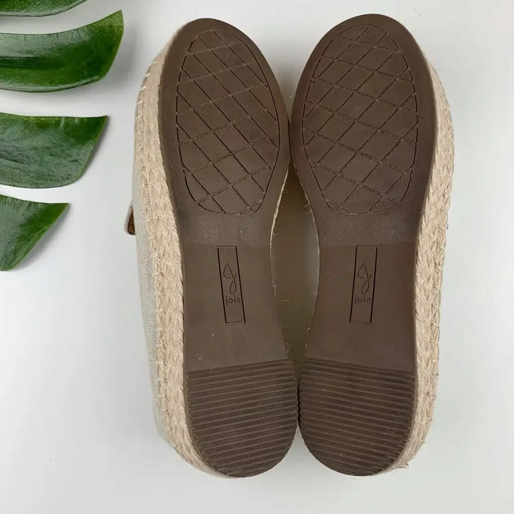 Joie Cara Platforn Espadrille Shimmery Gold Beige Slip On Women's 7.5